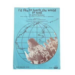 I’d Like To Teach The World To Sing Vintage Sheet Music ‘71 Coca Cola Theme Song